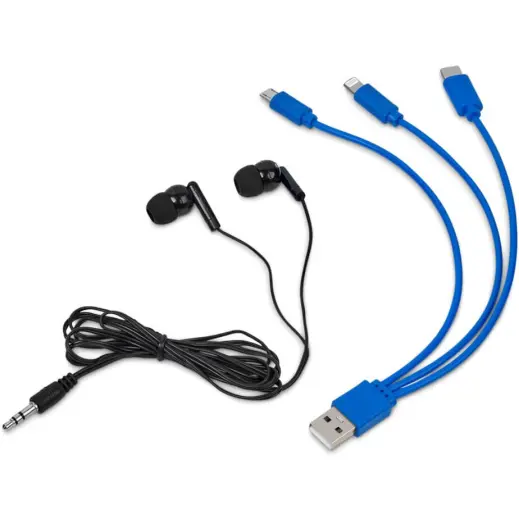 Altitude Zenia Earbuds & Tri-Cable Set Blue Contents
